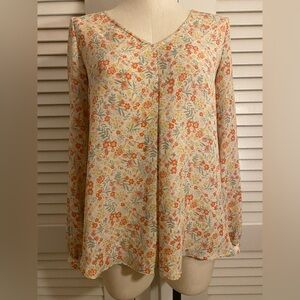 LC Lauren Conrad Cream floral long sleeve top- Size small